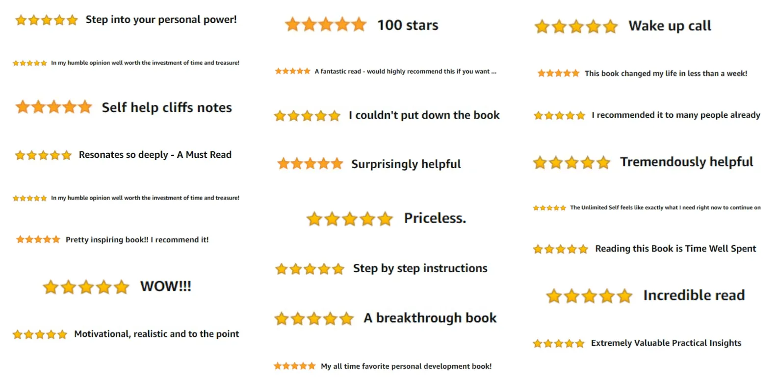 A selection of five-star reader reviews of the book